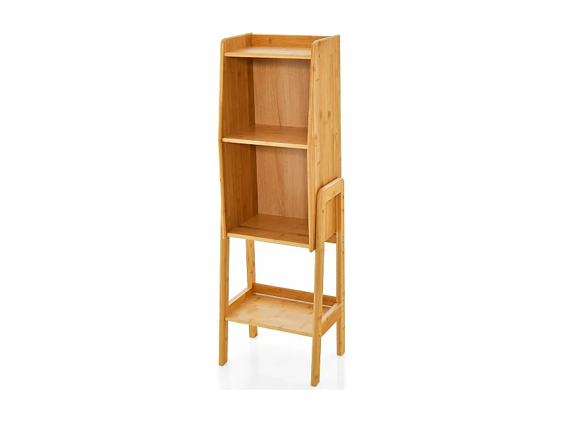 Bibliothèque Étagère Rangement en Bambou, Pieds Bords Surélevés, Meuble Bibliothèque pour Petit Espace, Chambre, Salon, Cuisine (Jaune, 113 CM)