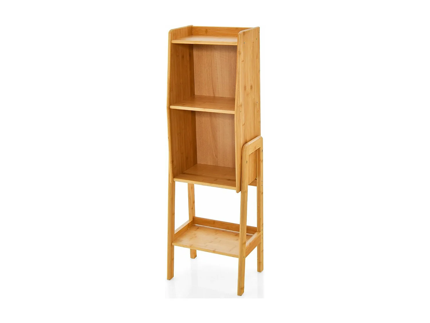 Bibliothèque Étagère Rangement en Bambou, Pieds Bords Surélevés, Meuble Bibliothèque pour Petit Espace, Chambre, Salon, Cuisine (Jaune, 113 CM)