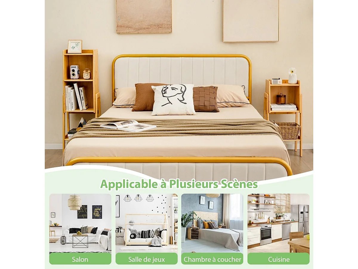 Bibliothèque Étagère Rangement en Bambou, Pieds Bords Surélevés, Meuble Bibliothèque pour Petit Espace, Chambre, Salon, Cuisine (Jaune, 113 CM)