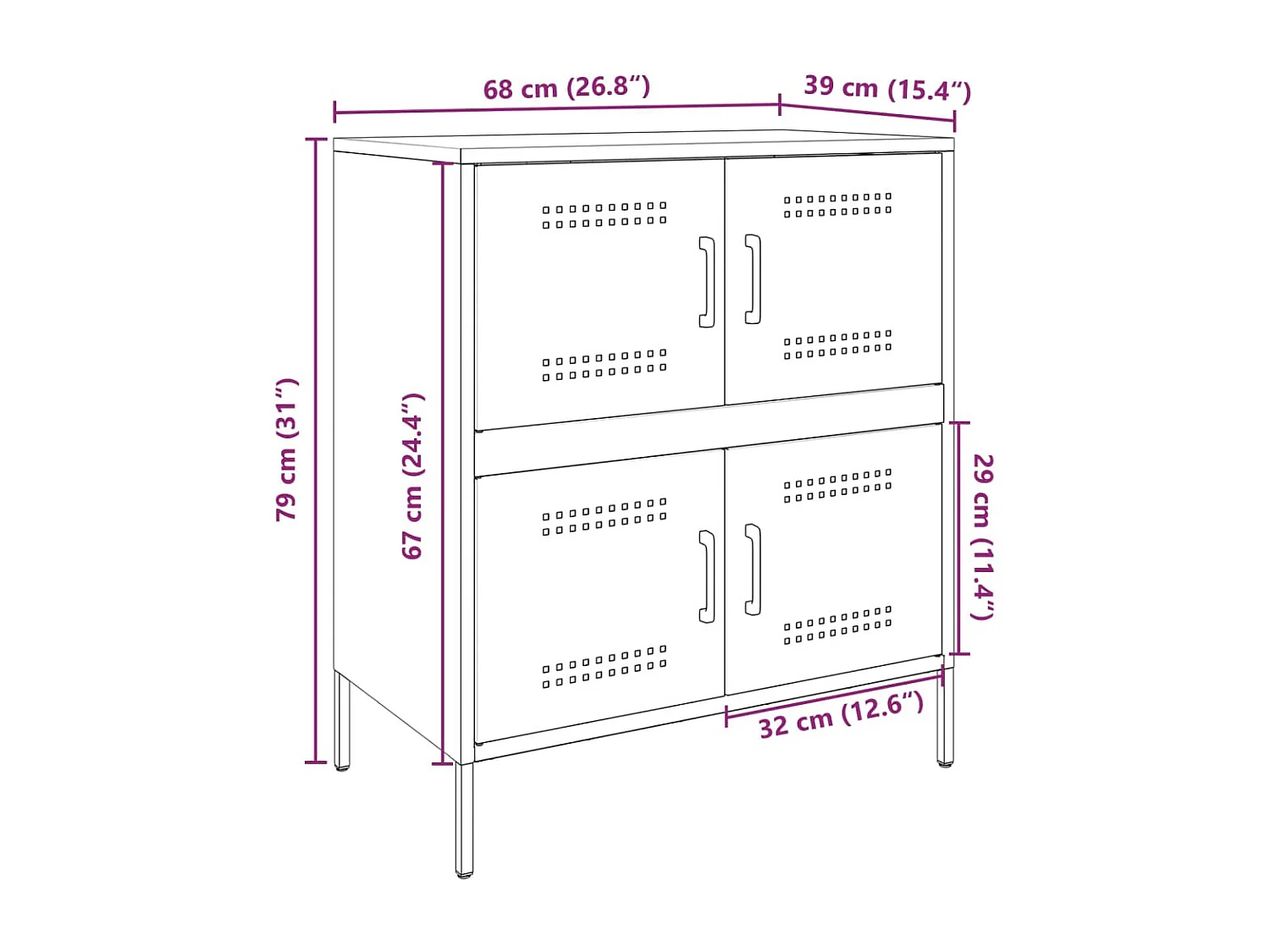 Buffet rose 68x39x79 cm acier