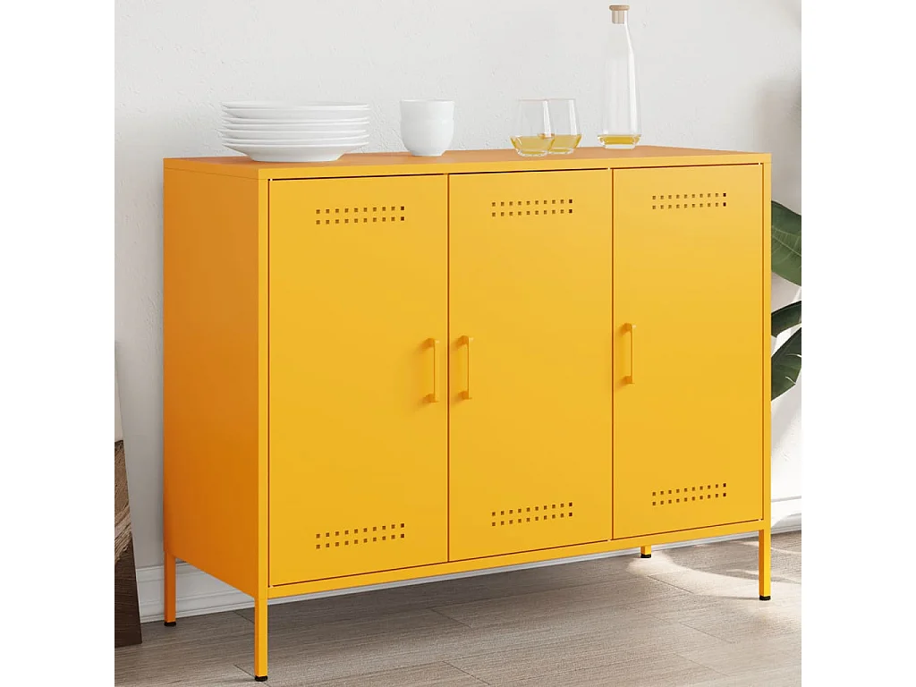 Dressoir 100,5x39x79 cm staal mosterdgeel