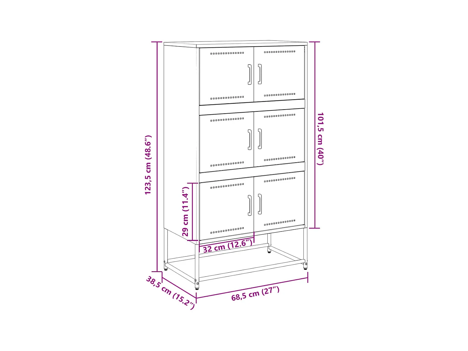 Dressoir 68,5x38,5x123,5 cm staal roze