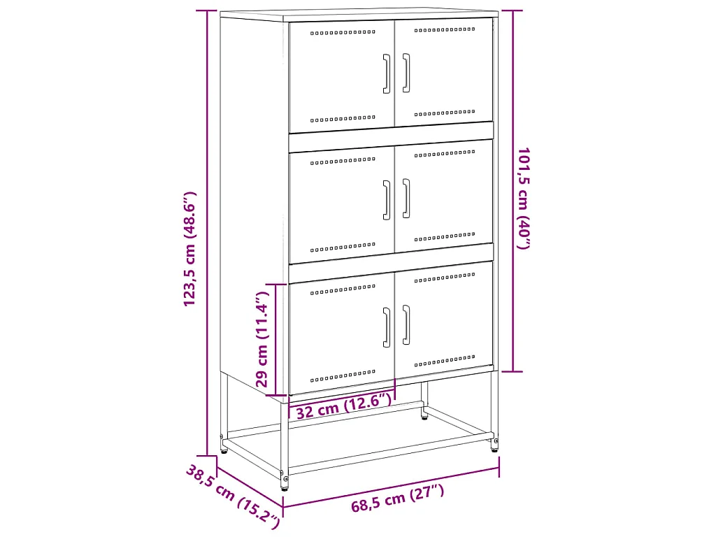 Buffet rose 68,5x38,5x123,5 cm acier