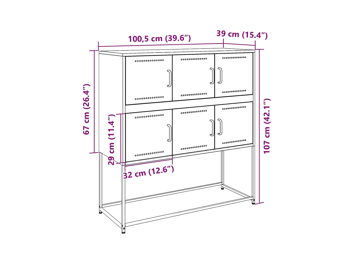 Buffet rose 100,5x39x107 cm acier