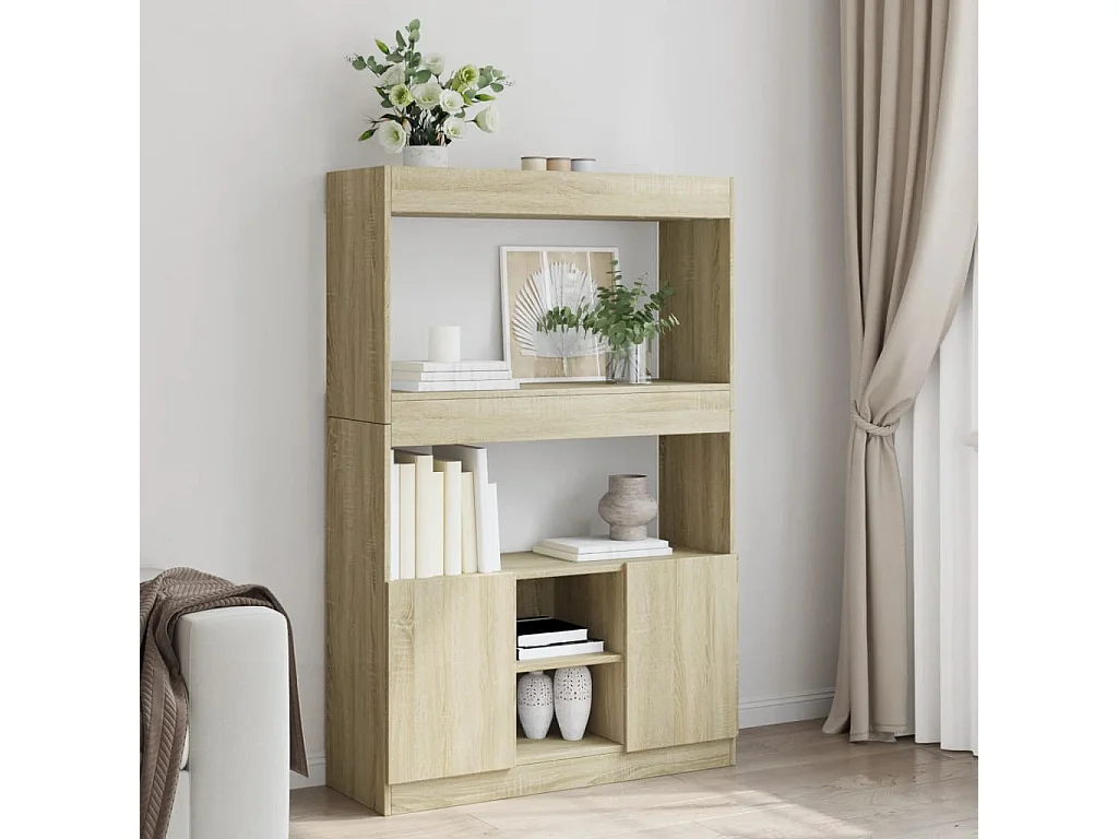 Buffet haut chêne sonoma 92x33x140 cm bois d'ingénierie