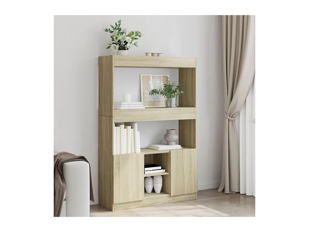 Buffet haut chêne sonoma 92x33x140 cm bois d'ingénierie