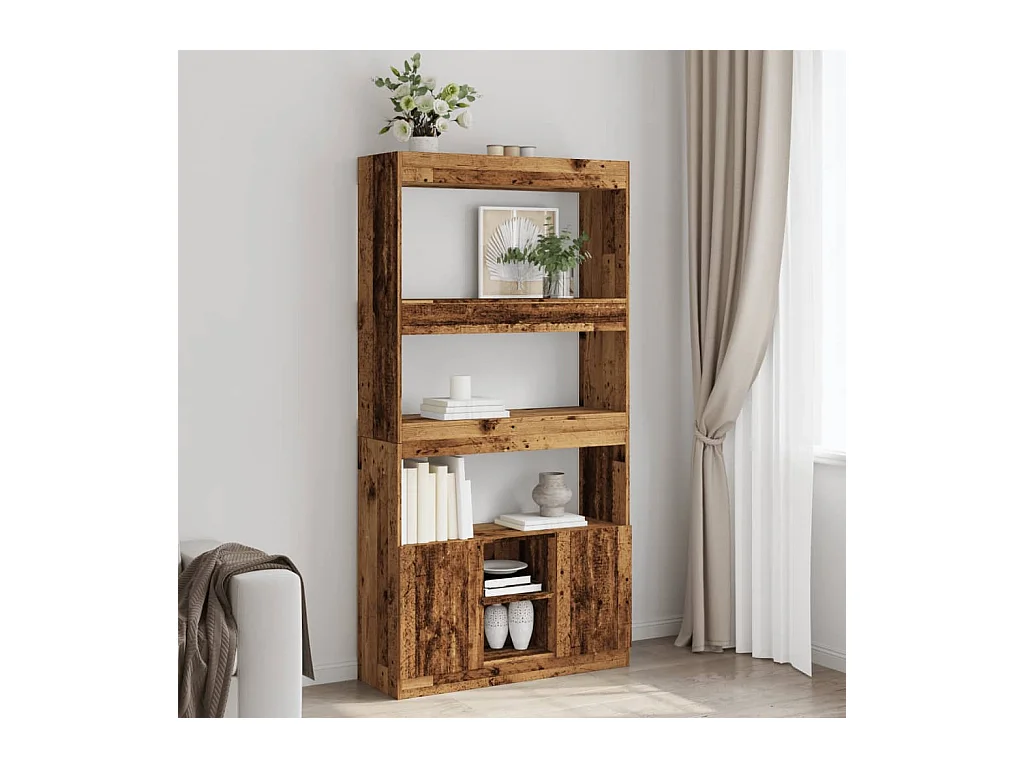 Buffet haut vieux bois 92x33x180 cm bois d'ingénierie