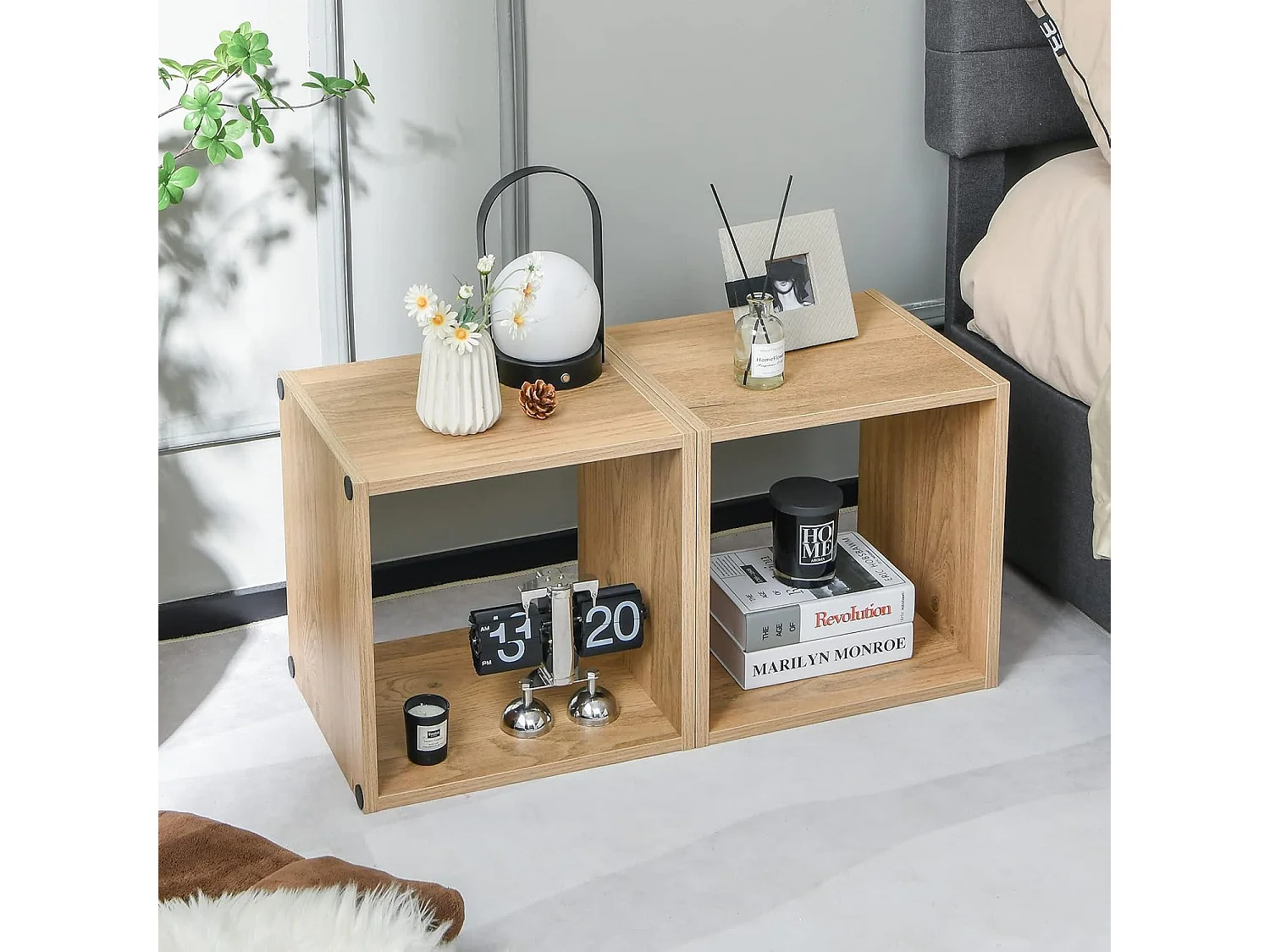 Lot de 2 Étagère de Rangement, 2 Cube de Rangement Salon Chambre Bureau Entrée, 38 x 33 x 77 cm, Naturel