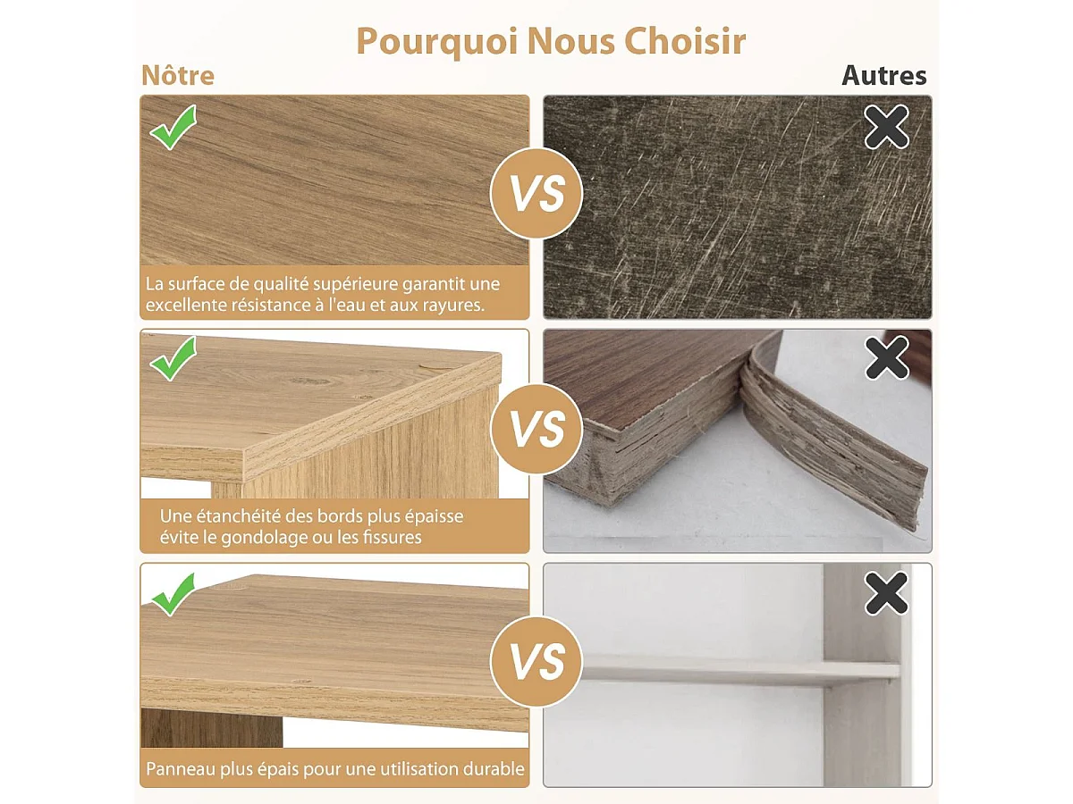 Lot de 2 Étagère de Rangement, 2 Cube de Rangement Salon Chambre Bureau Entrée, 38 x 33 x 77 cm, Naturel