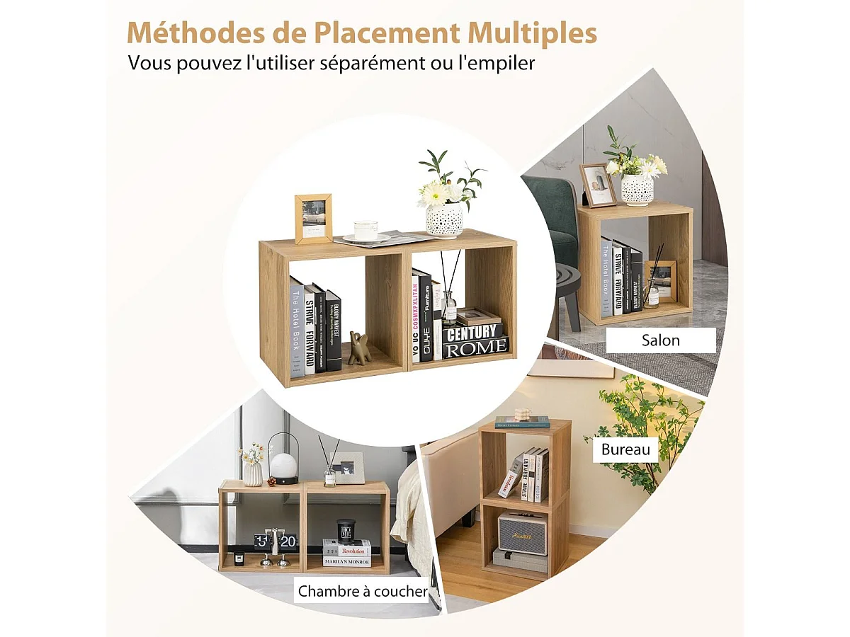 Lot de 2 Étagère de Rangement, 2 Cube de Rangement Salon Chambre Bureau Entrée, 38 x 33 x 77 cm, Naturel