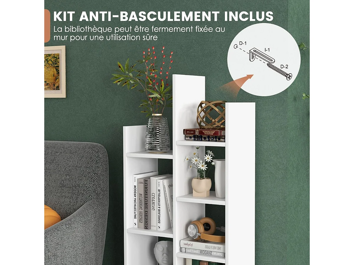 Bibliothèque à 7 niveaux avec tiroir amovible, étagère 7 compartiments, 53x24x118cm blanc