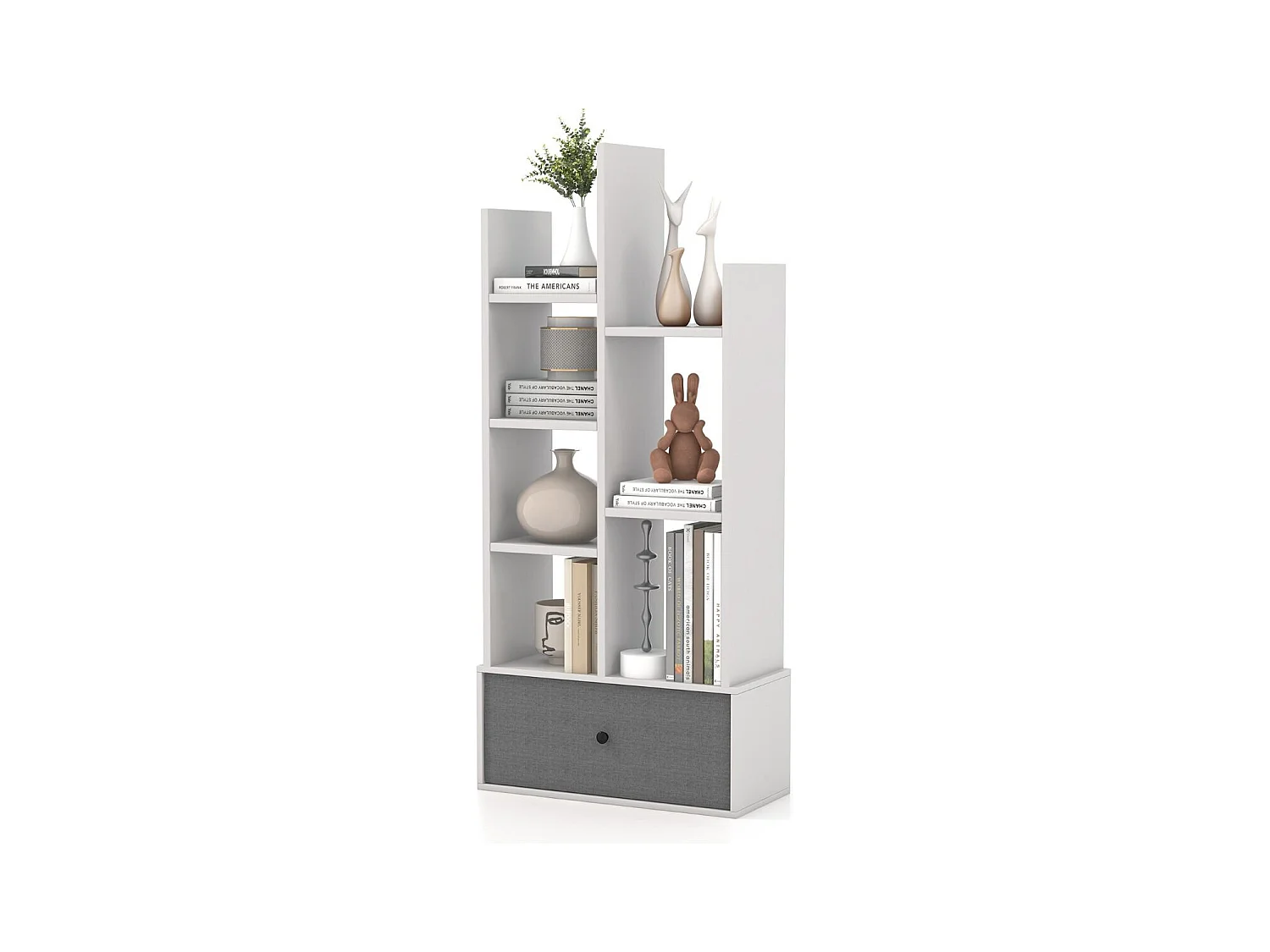 Bibliothèque à 7 niveaux avec tiroir amovible, étagère 7 compartiments, 53x24x118cm blanc