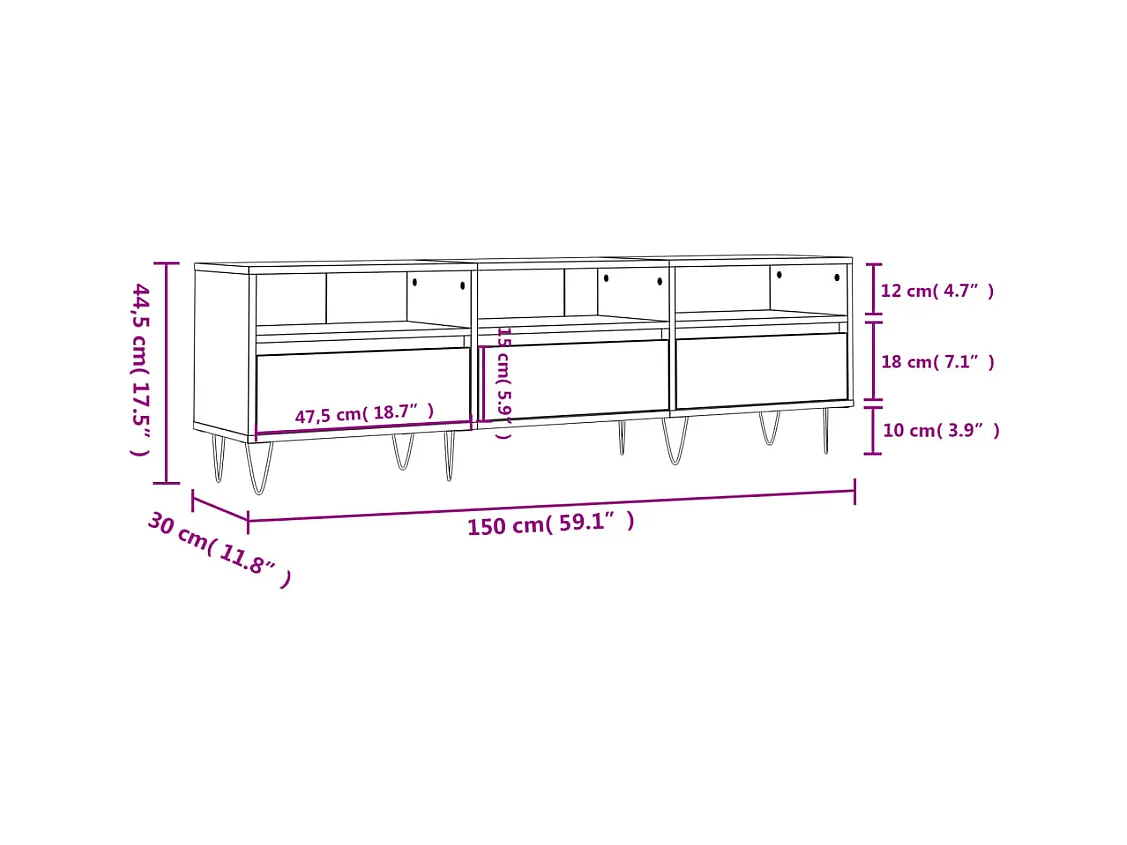 Meuble TV gris béton 150x30x44,5 cm bois d'ingénierie