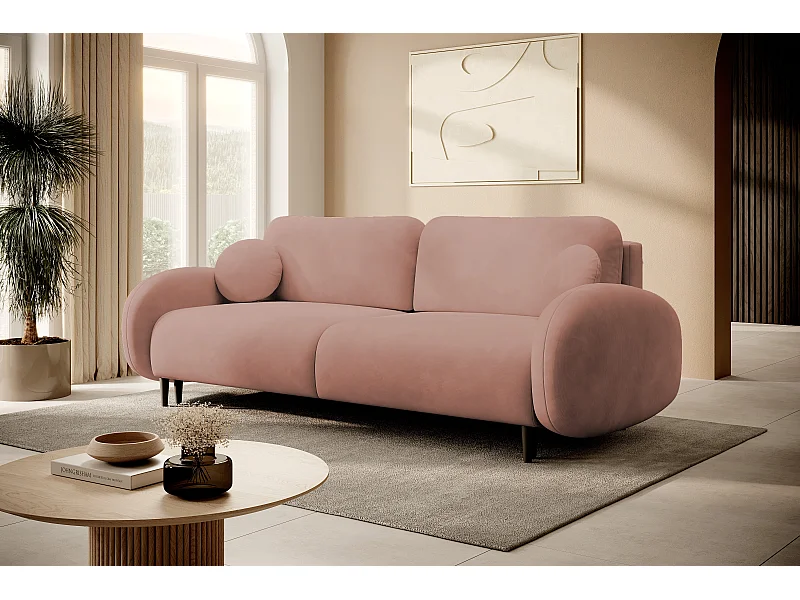 Zweisitzer-Sofa SOFT, Schlafsofa, Stauraum, 2 Kissen, moderner Stil, 232x95x109 cm, Farbe: ROSA