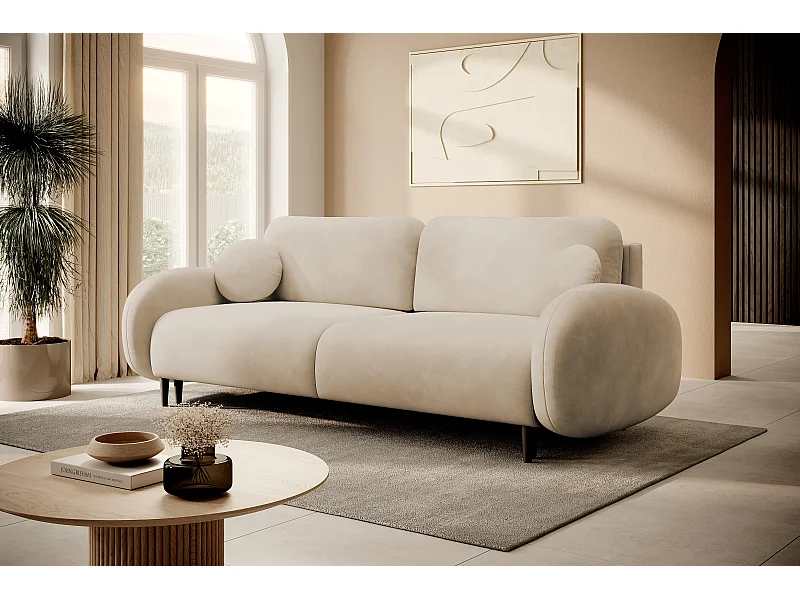 Canapé SOFT 2 places convertible, coffre de rangement, 2 coussins, style moderne, 232x95x109 cm, couleur : BEIGE