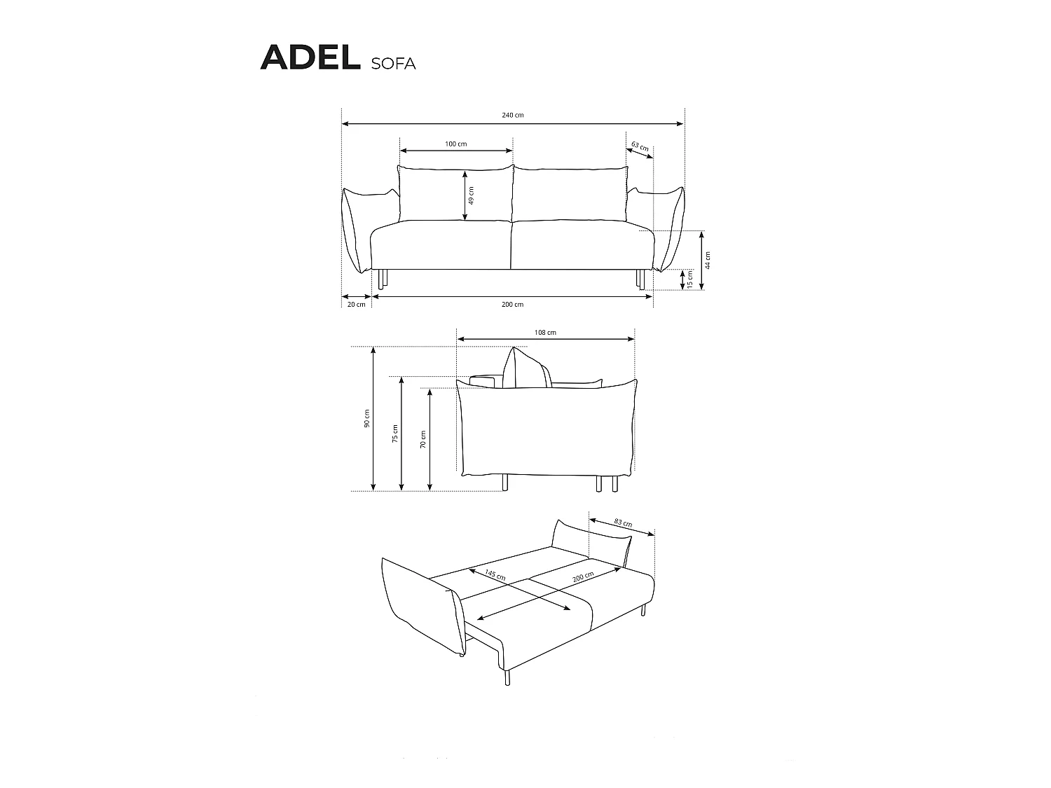 ADEL-bank – Moderne slaapbank met opbergruimte, siliconenkussens, golvende veren, BEIGE, 145x200 cm