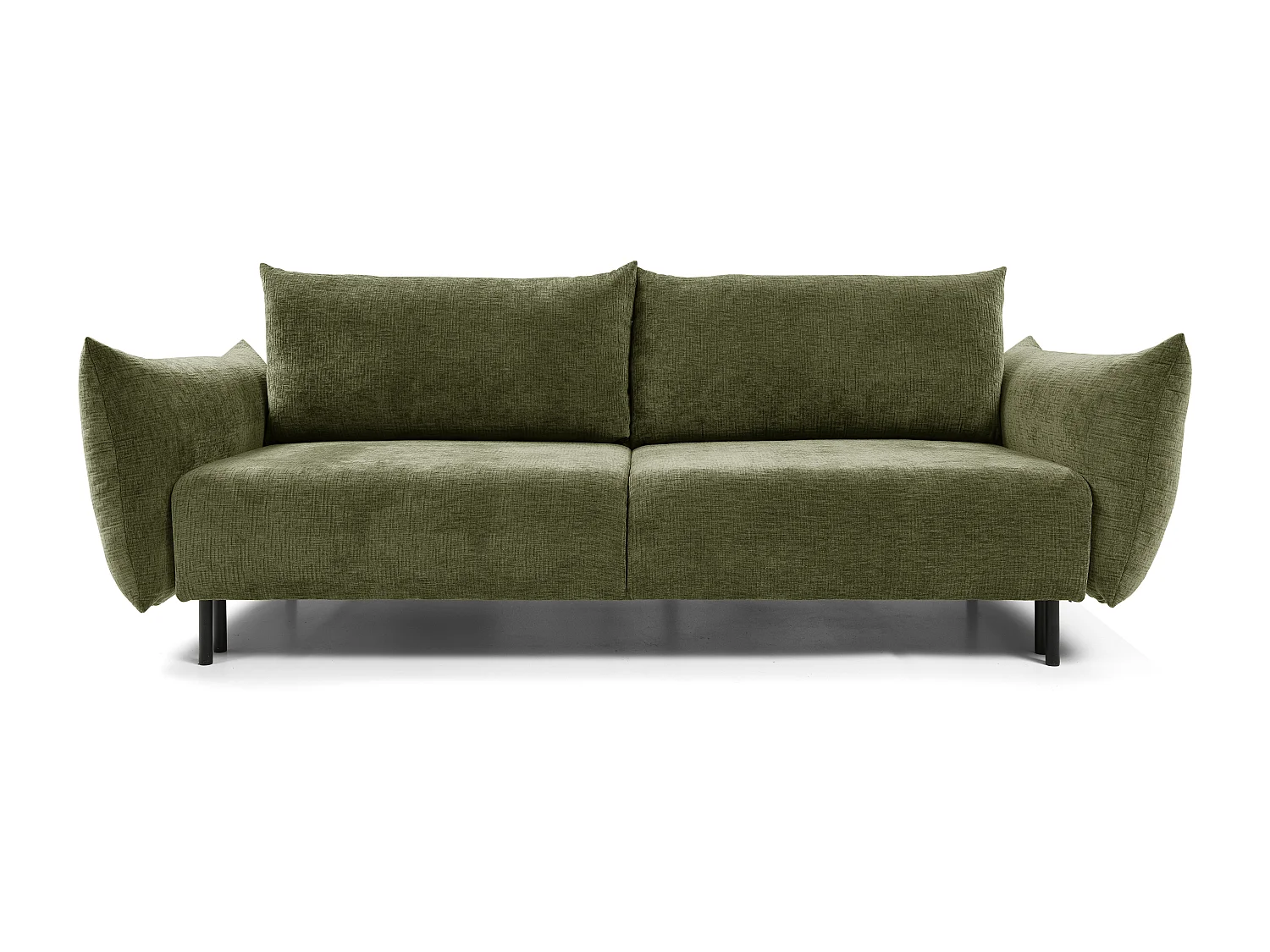 ADEL-Sofa nowoczesna sofa z funkcją spania, pojemnikiem, silikonowe poduszki, sprężyny faliste, OLIWKOWA, 145x200 cm