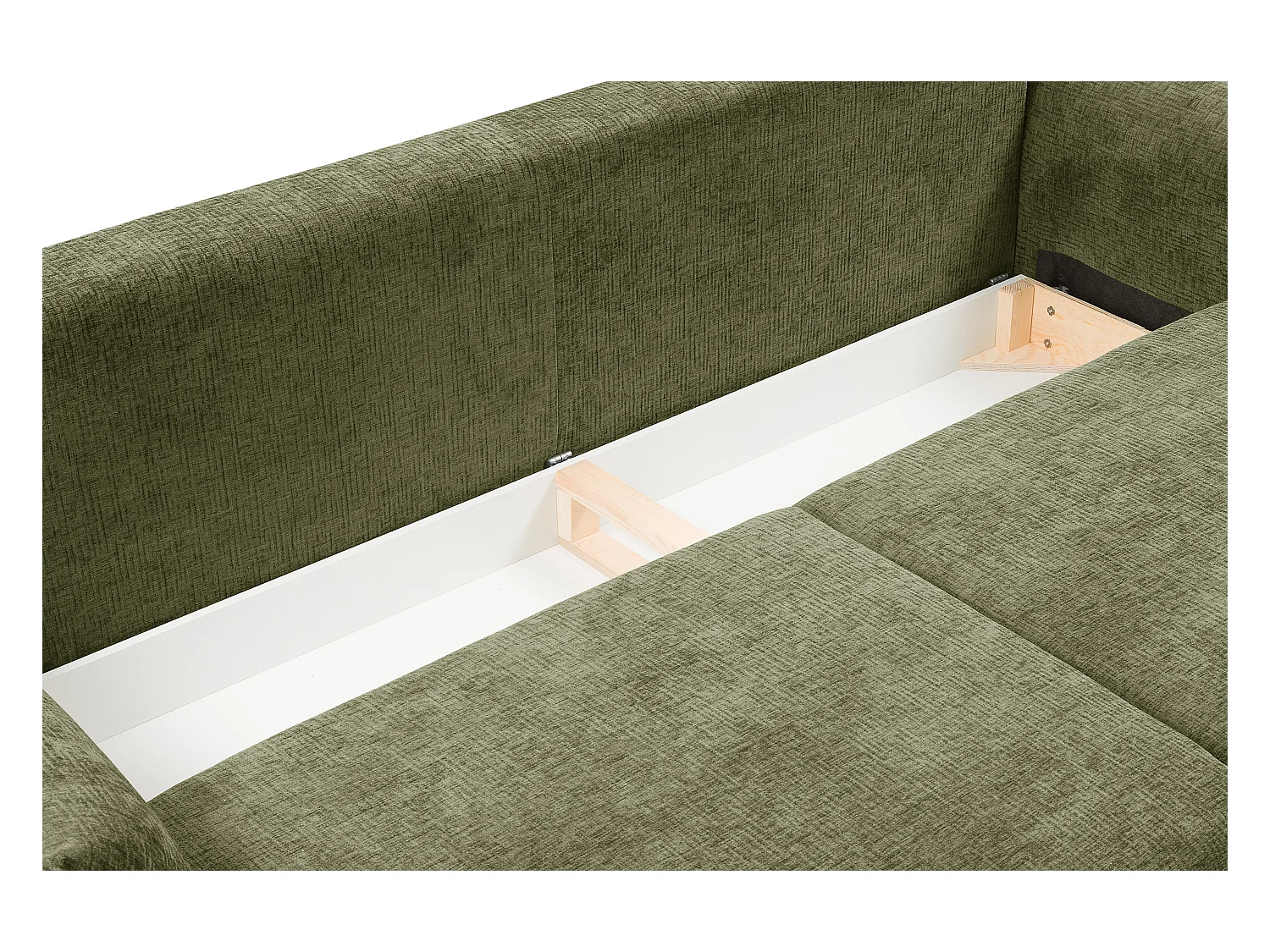 ADEL-Sofa, modernes Schlafsofa mit Stauraum, Silikonkissen, Wellenfedern, OLIVGRÜN, 145x200 cm
