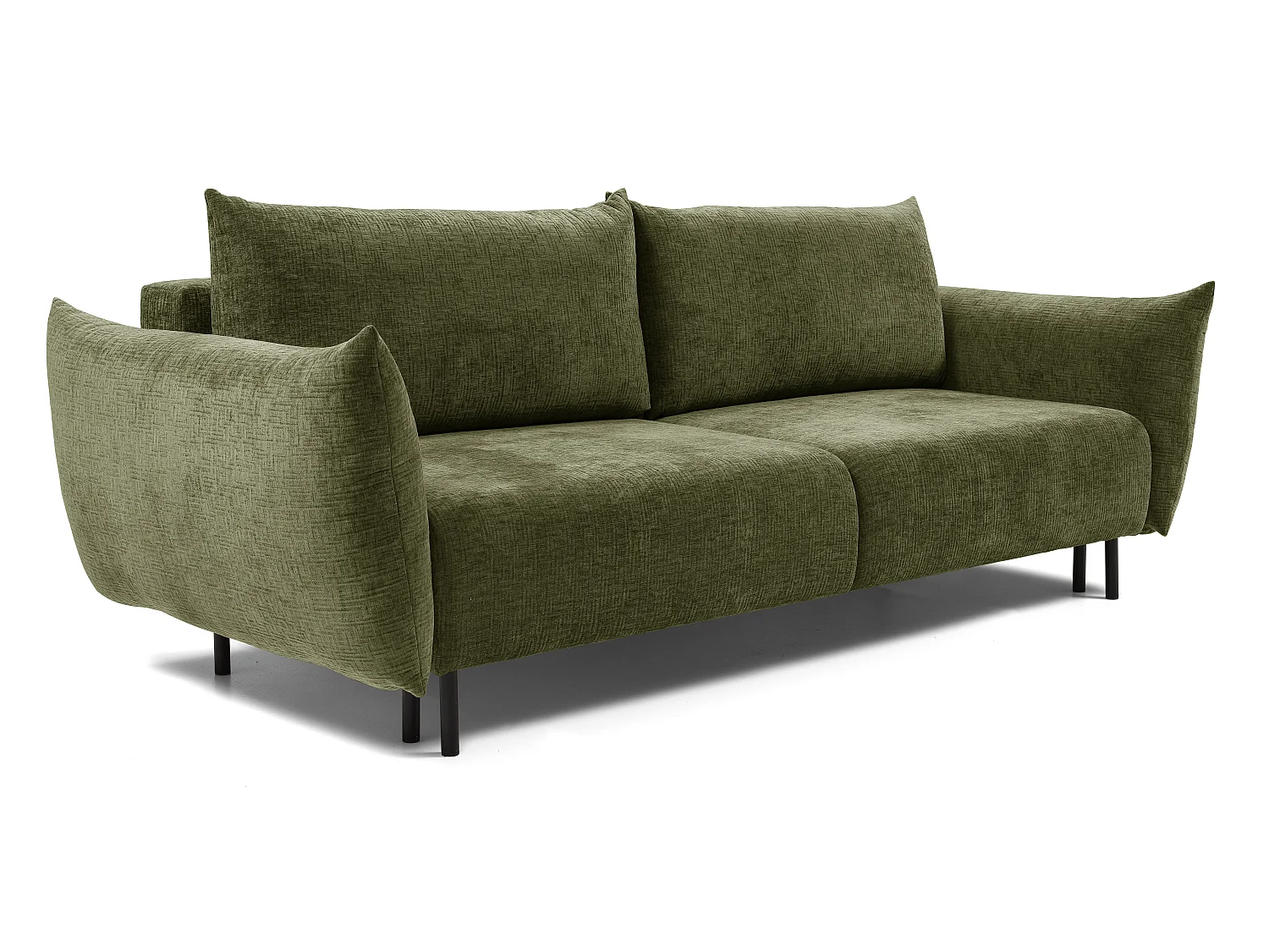 ADEL-Sofa nowoczesna sofa z funkcją spania, pojemnikiem, silikonowe poduszki, sprężyny faliste, OLIWKOWA, 145x200 cm