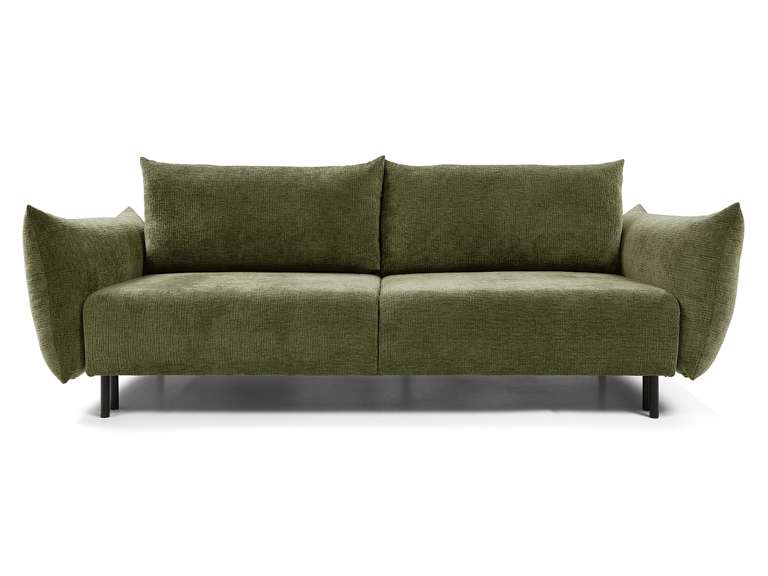 ADEL-Sofa nowoczesna sofa z funkcją spania, pojemnikiem, silikonowe poduszki, sprężyny faliste, OLIWKOWA, 145x200 cm