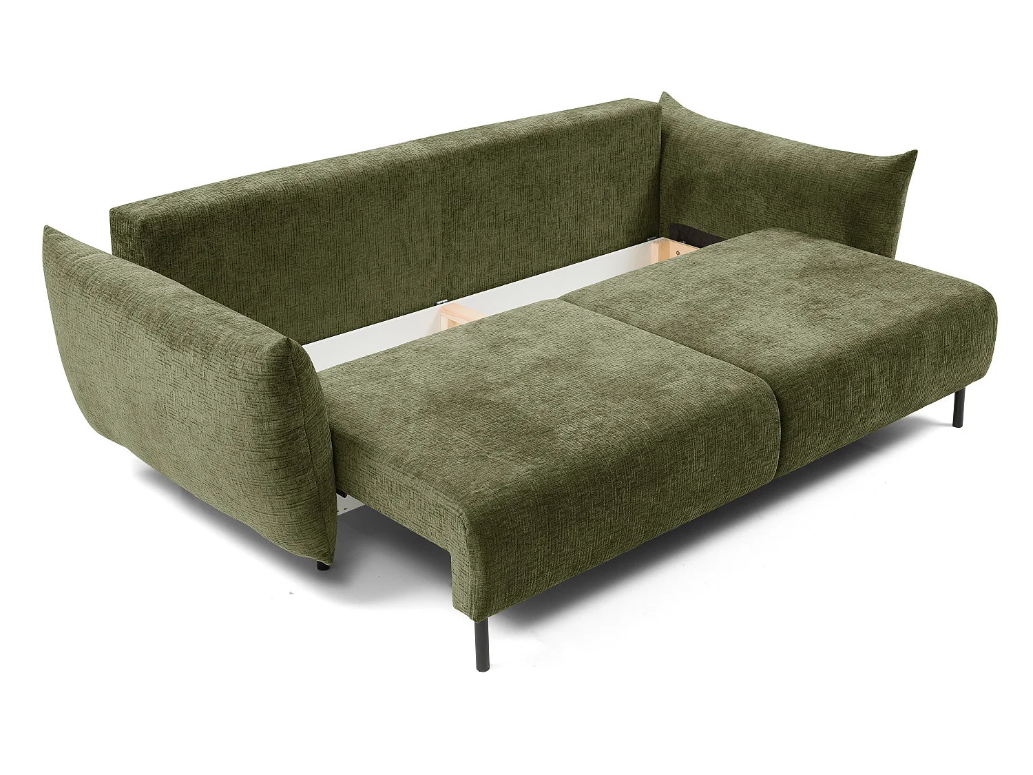 ADEL-Sofa nowoczesna sofa z funkcją spania, pojemnikiem, silikonowe poduszki, sprężyny faliste, OLIWKOWA, 145x200 cm