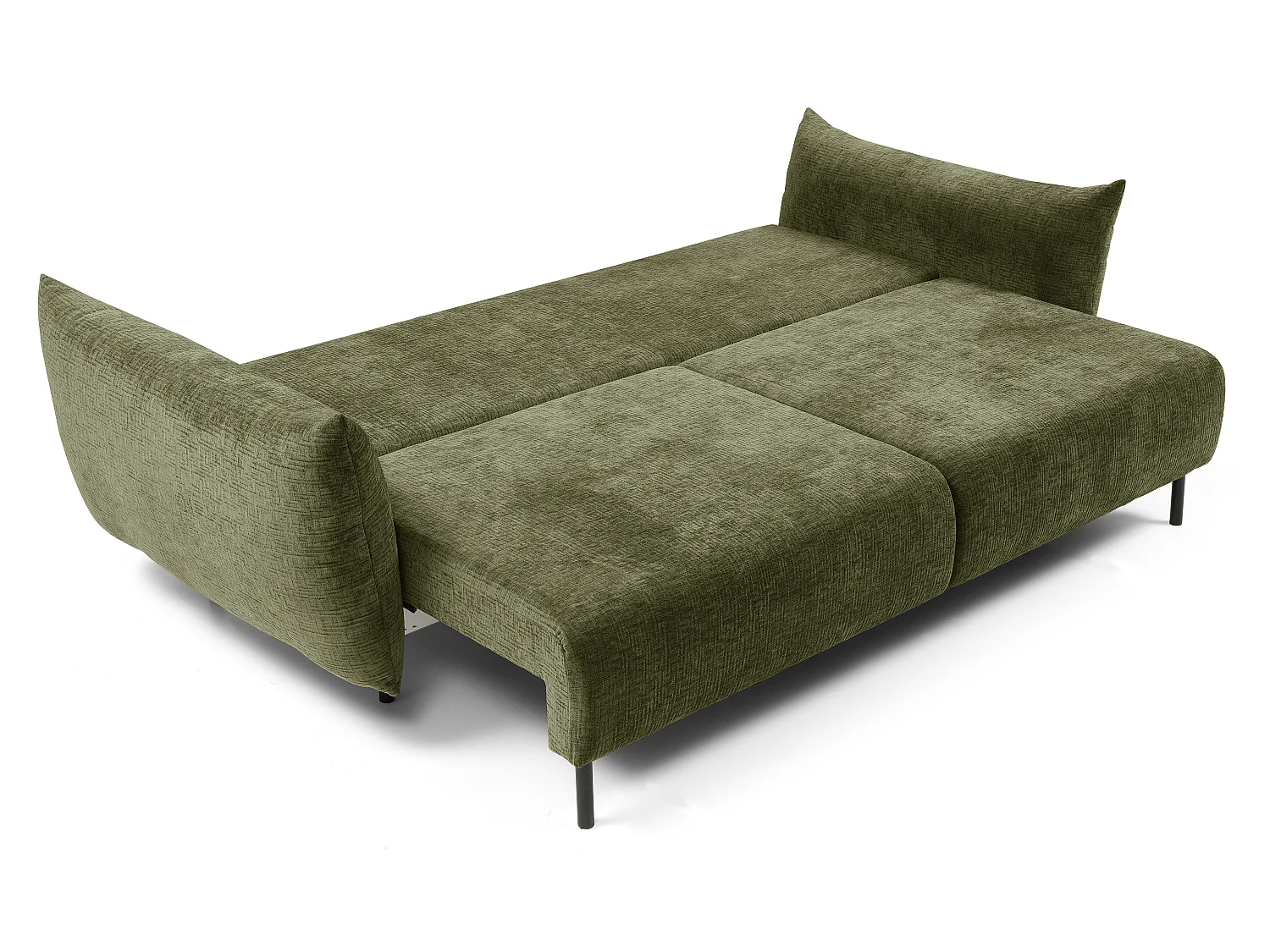ADEL-Sofa nowoczesna sofa z funkcją spania, pojemnikiem, silikonowe poduszki, sprężyny faliste, OLIWKOWA, 145x200 cm