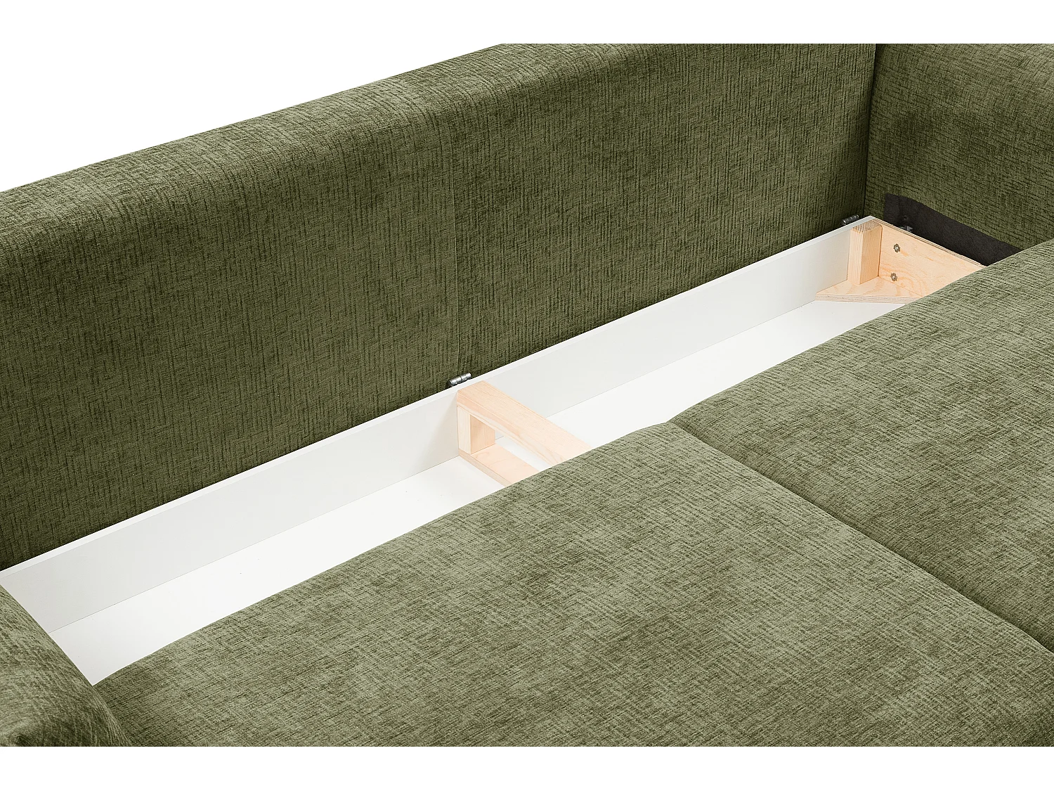 ADEL-Sofa nowoczesna sofa z funkcją spania, pojemnikiem, silikonowe poduszki, sprężyny faliste, OLIWKOWA, 145x200 cm