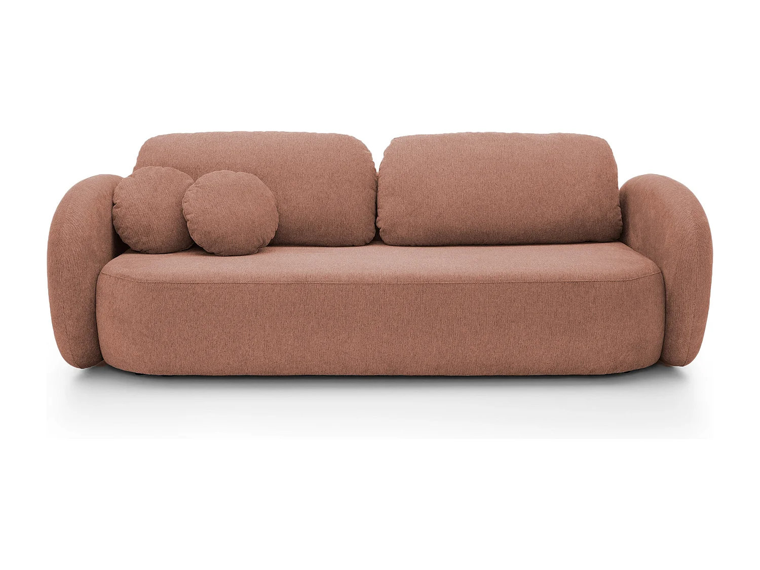 Sofa OLIO Schlafsofa mit Bettkasten, Dekokissen, Klappfunktion, skandinavisches Design, Farbe: PULVERROSA