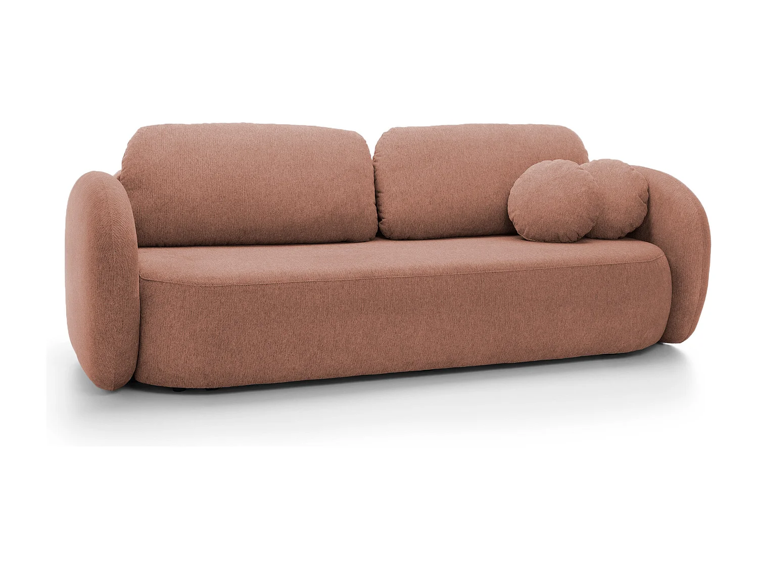Canapé OLIO Convertible avec coffre, coussins décoratifs, fonction pliable, design scandinave, couchage 142x200 cm, pieds noirs, couleur ROSE PULVÉRISÉ
