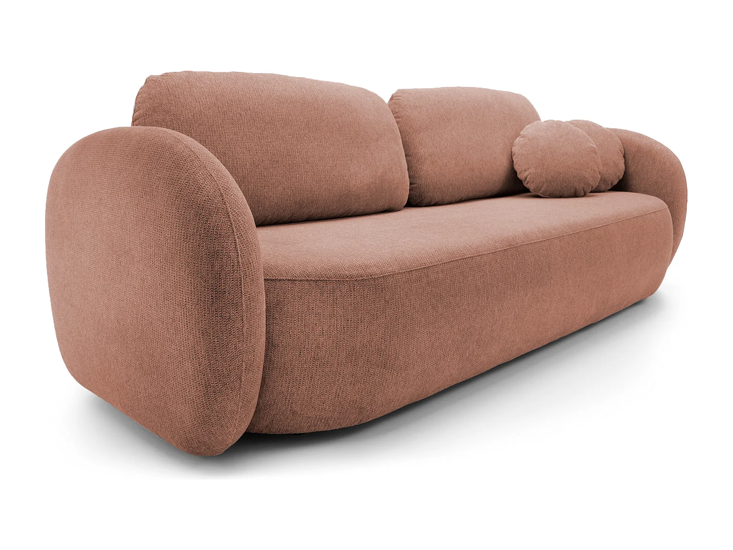 Canapé OLIO Convertible avec coffre, coussins décoratifs, fonction pliable, design scandinave, couchage 142x200 cm, pieds noirs, couleur ROSE PULVÉRISÉ