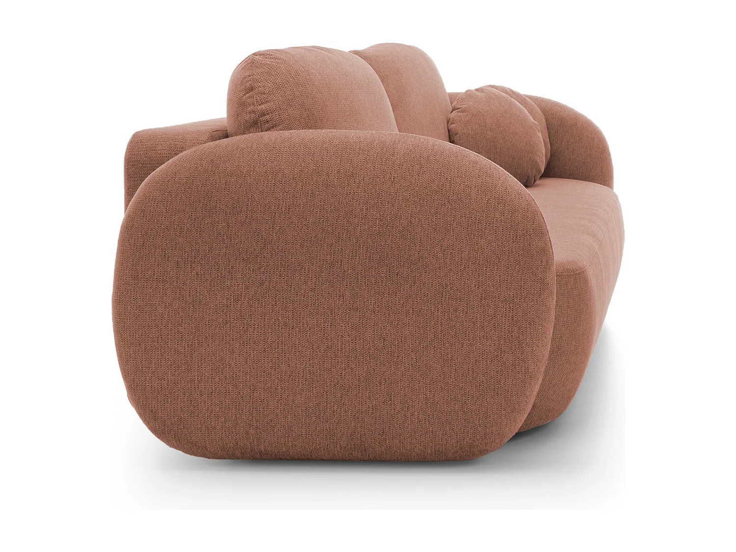 Canapé OLIO Convertible avec coffre, coussins décoratifs, fonction pliable, design scandinave, couchage 142x200 cm, pieds noirs, couleur ROSE PULVÉRISÉ