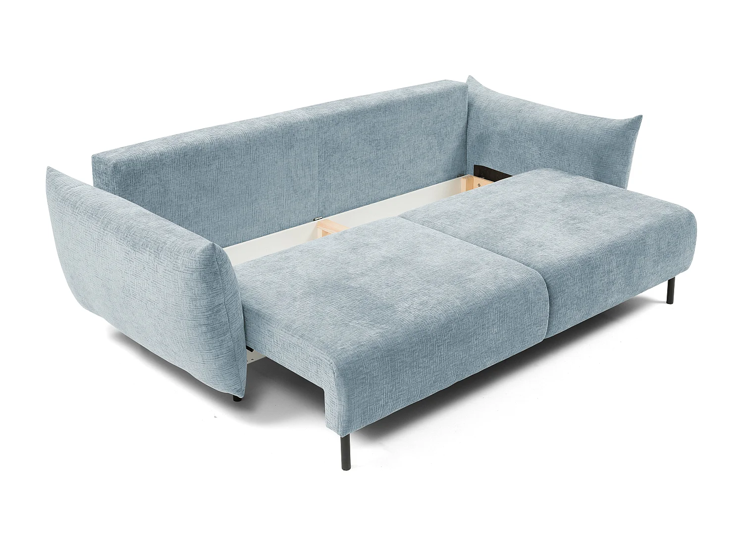 ADEL-Sofa nowoczesna sofa z funkcją spania, pojemnikiem, silikonowe poduszki, sprężyny faliste, NIEBIESKA, 145x200 cm