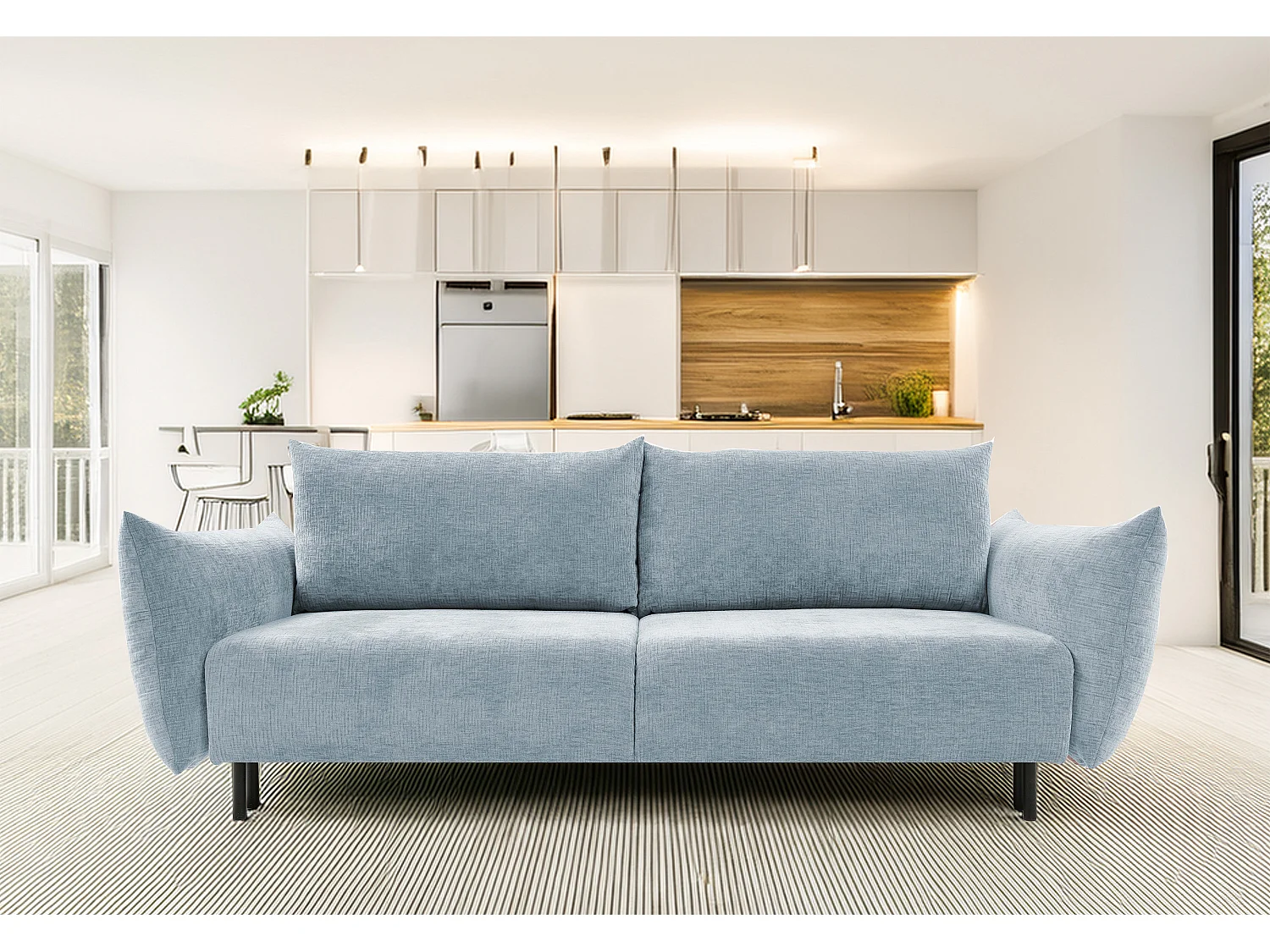 ADEL-bank – Moderne slaapbank met opbergruimte, siliconenkussens, golvende veren, BLAUW, 145x200 cm