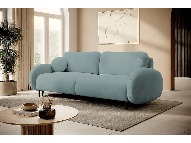 Canapé SOFT 2 places convertible, coffre de rangement, 2 coussins, style moderne, 232x95x109 cm, couleur : TURQUOISE