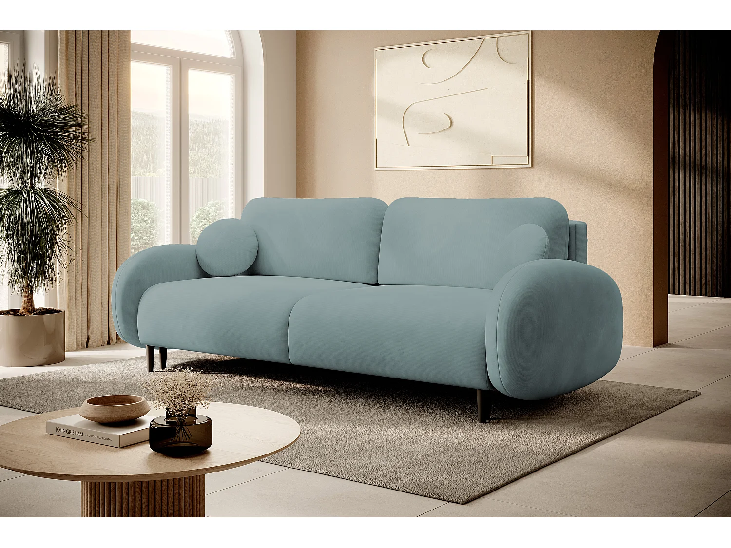 Zweisitzer-Sofa SOFT, Schlafsofa, Stauraum, 2 Kissen, moderner Stil, 232x95x109 cm, Farbe: TÜRKIS