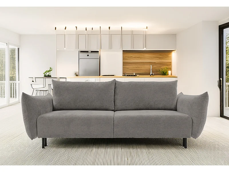 ADEL-Sofa, modernes Schlafsofa mit Stauraum, Silikonkissen, Wellenfedern, HELLGRAPHIT, 145x200 cm
