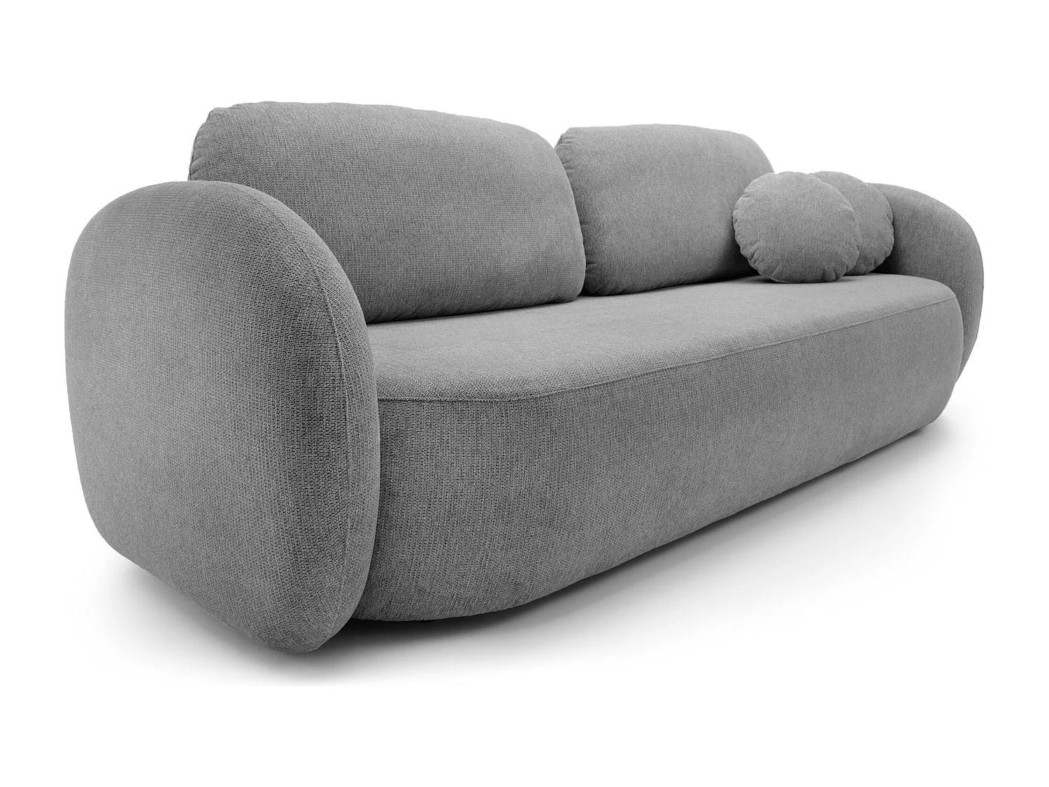 Canapé OLIO Convertible avec coffre, coussins décoratifs, fonction pliable, design scandinave, couchage 142x200 cm, pieds noirs, couleur GRIS FONCÉ