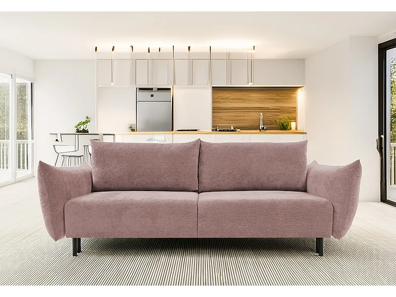 ADEL-Sofa, modernes Schlafsofa mit Stauraum, Silikonkissen, Wellenfedern, DUNKELROT, 145x200 cm