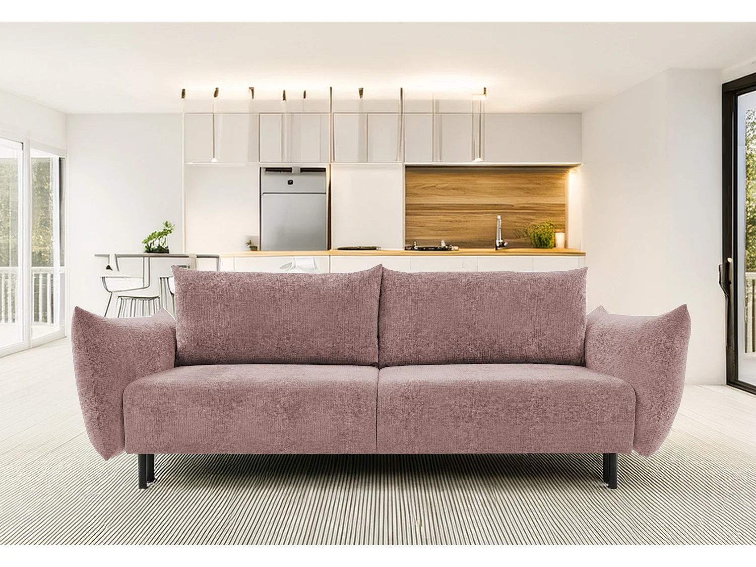 ADEL-bank – Moderne slaapbank met opbergruimte, siliconenkussens, golvende veren, DONKERROOD, 145x200 cm