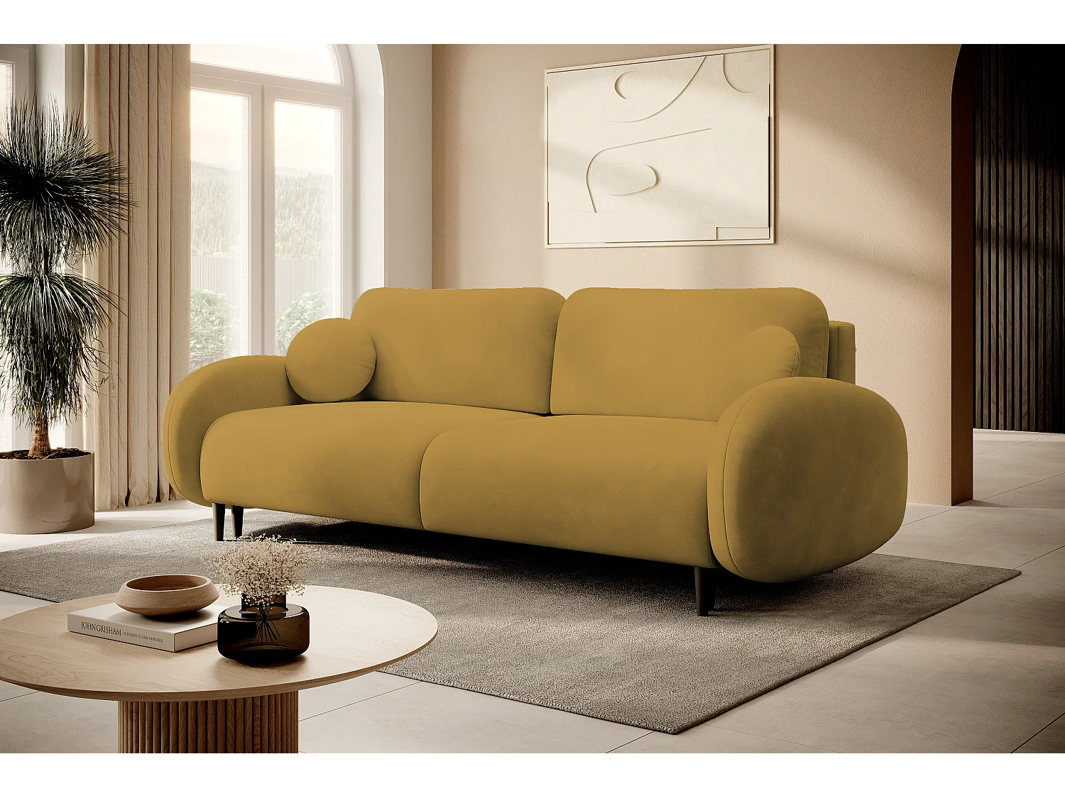 Zweisitzer-Sofa SOFT, Schlafsofa, Stauraum, 2 Kissen, moderner Stil, 232x95x109 cm, Farbe: GOLD
