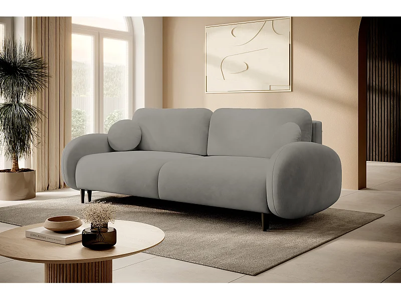 Zweisitzer-Sofa SOFT, Schlafsofa, Stauraum, 2 Kissen, moderner Stil, 232x95x109 cm, Farbe: GRAU