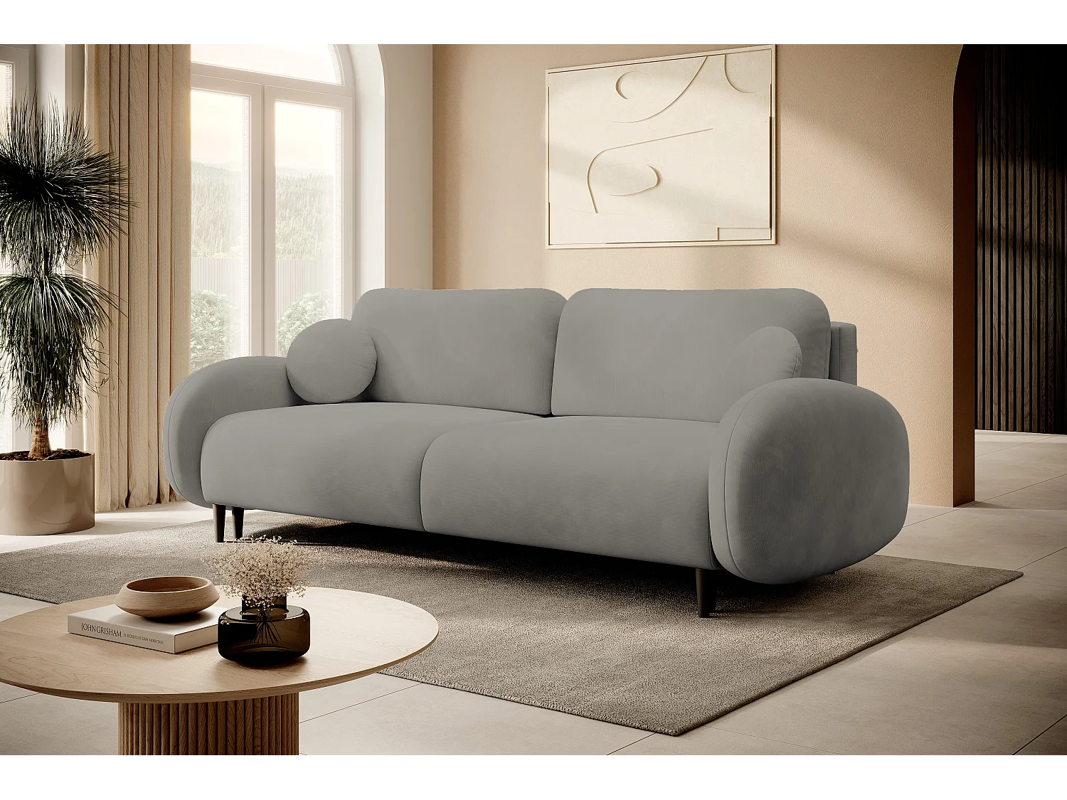 2-zitsbank SOFT – Slaapfunctie, opbergruimte, 2 kussens, modern design, 232x95x109 cm, kleur: GRIJS