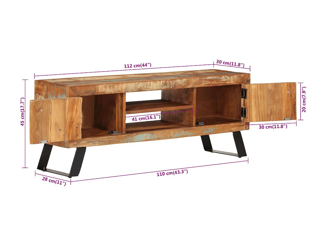 Meuble TV 112x30x45 cm bois massif de récupération