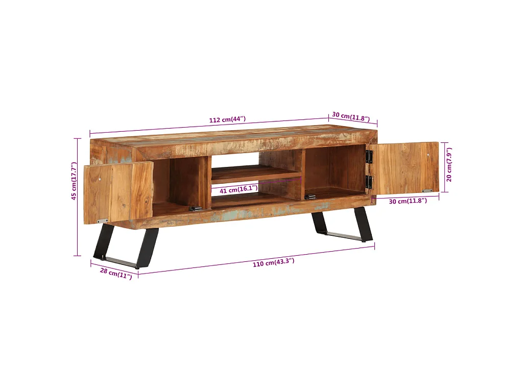 Mobile Porta TV 112x30x45 cm in Legno Massello di Recupero
