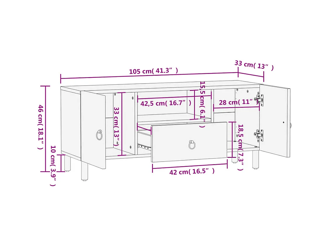 Móvel de TV 105x33x46 cm madeira de mangueira maciça