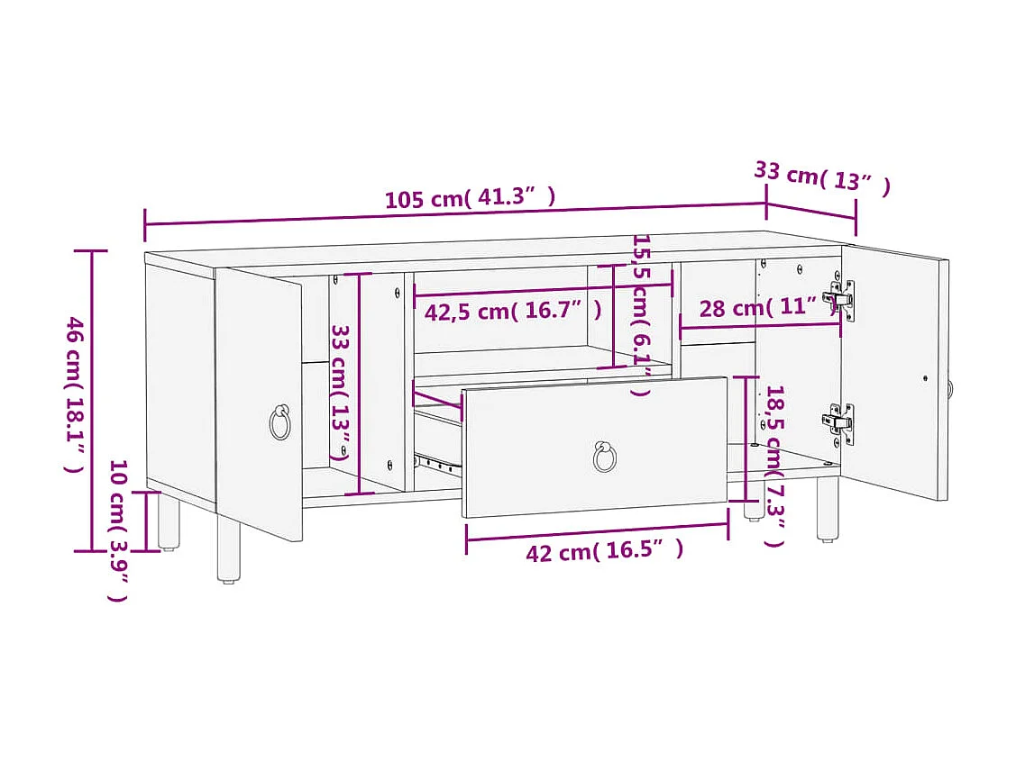 Solidna szafka RTV z mango z dużą przestrzenią przechowywania i ręcznie rzeźbionym motywem