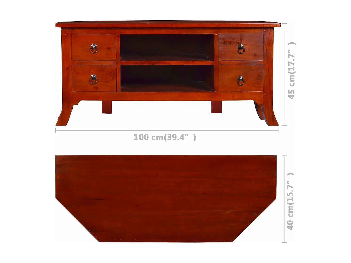 Móvel de TV 100x40x45 cm madeira mogno maciça castanho clássico