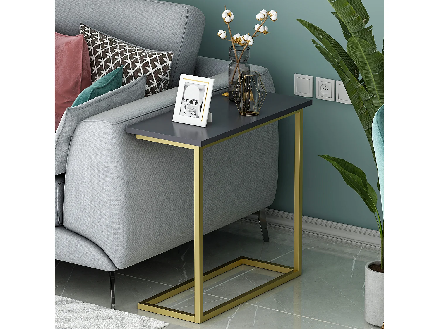 Beistelltisch Narin Anthrazit Gold mit Metallfüße 9277