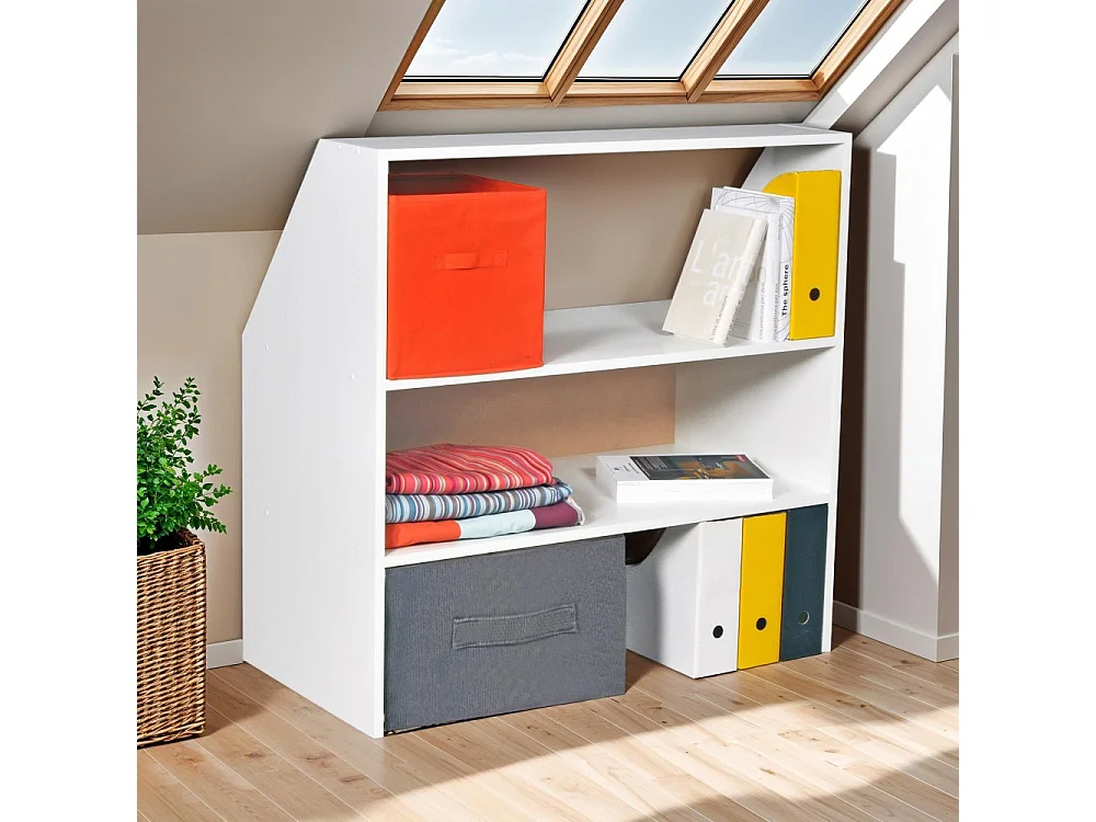 Meuble de rangement sous pente ALIX, H. 100 x L. 100 x P. 50 cm, Blanc
