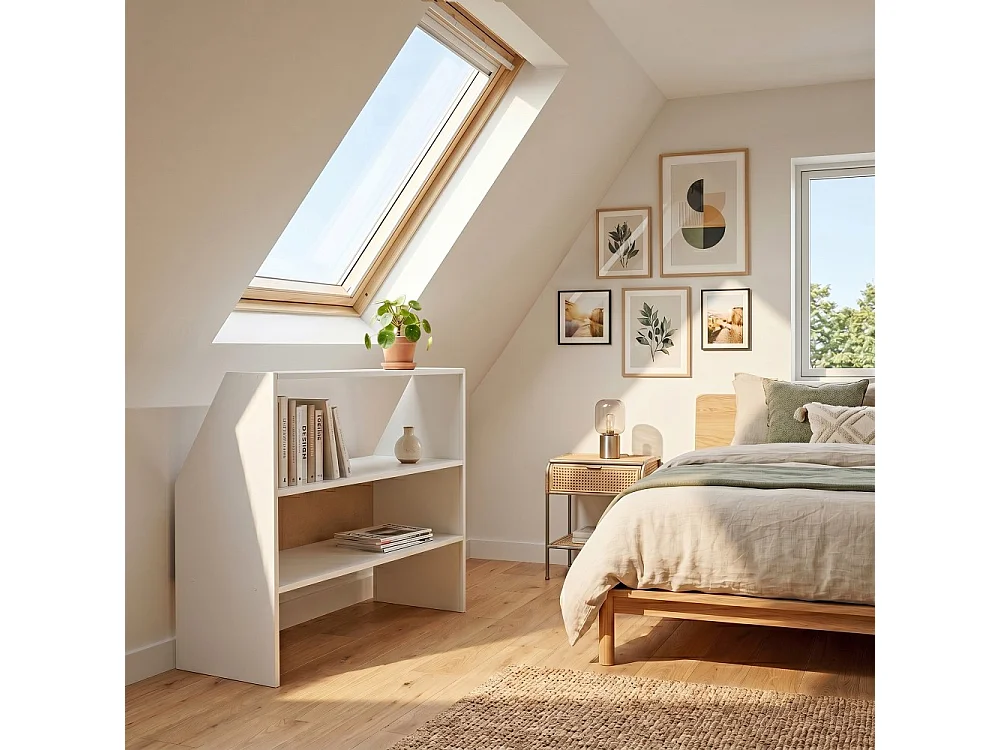 Meuble de rangement sous pente ALIX, H. 100 x L. 100 x P. 50 cm, Blanc